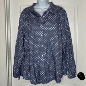 L.L. Bean Women's Light Blue and Tan Patterened Button-up Shirt 2X NWT